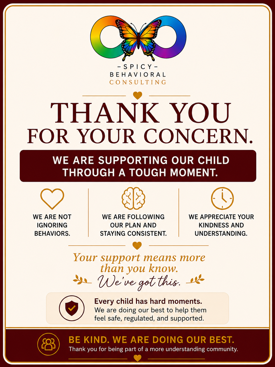 Parent Support Sign — Thank you for your concern